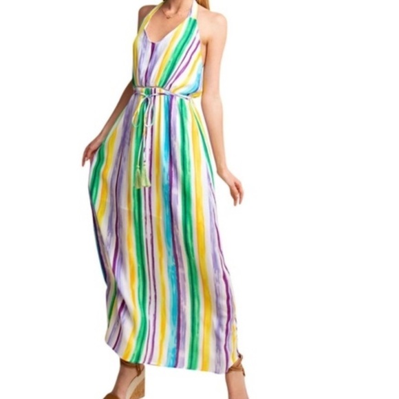 GiLLI multi color striped halter maxi dress Sz M - Picture 1 of 7